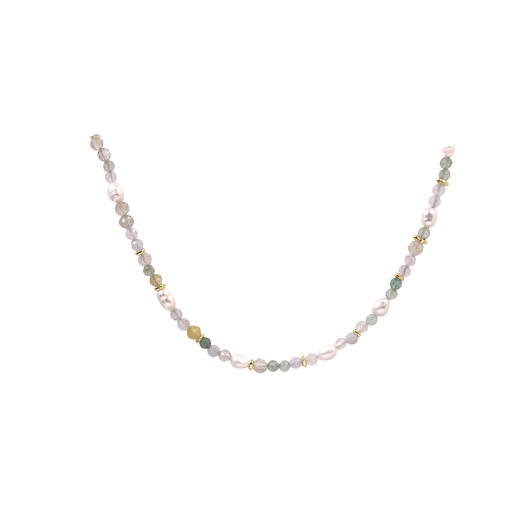 Aqua Dulce Fresa necklace in gold-plated silver with colorful pearls and gold tones, Model 6258-1