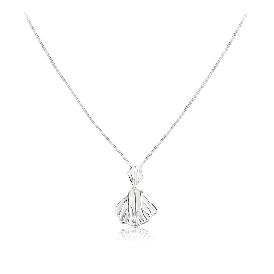 Aqua Dulce Hulda Long Necklace Silver with organically shaped pendant in shiny silver finish. Model 5363-5363-1