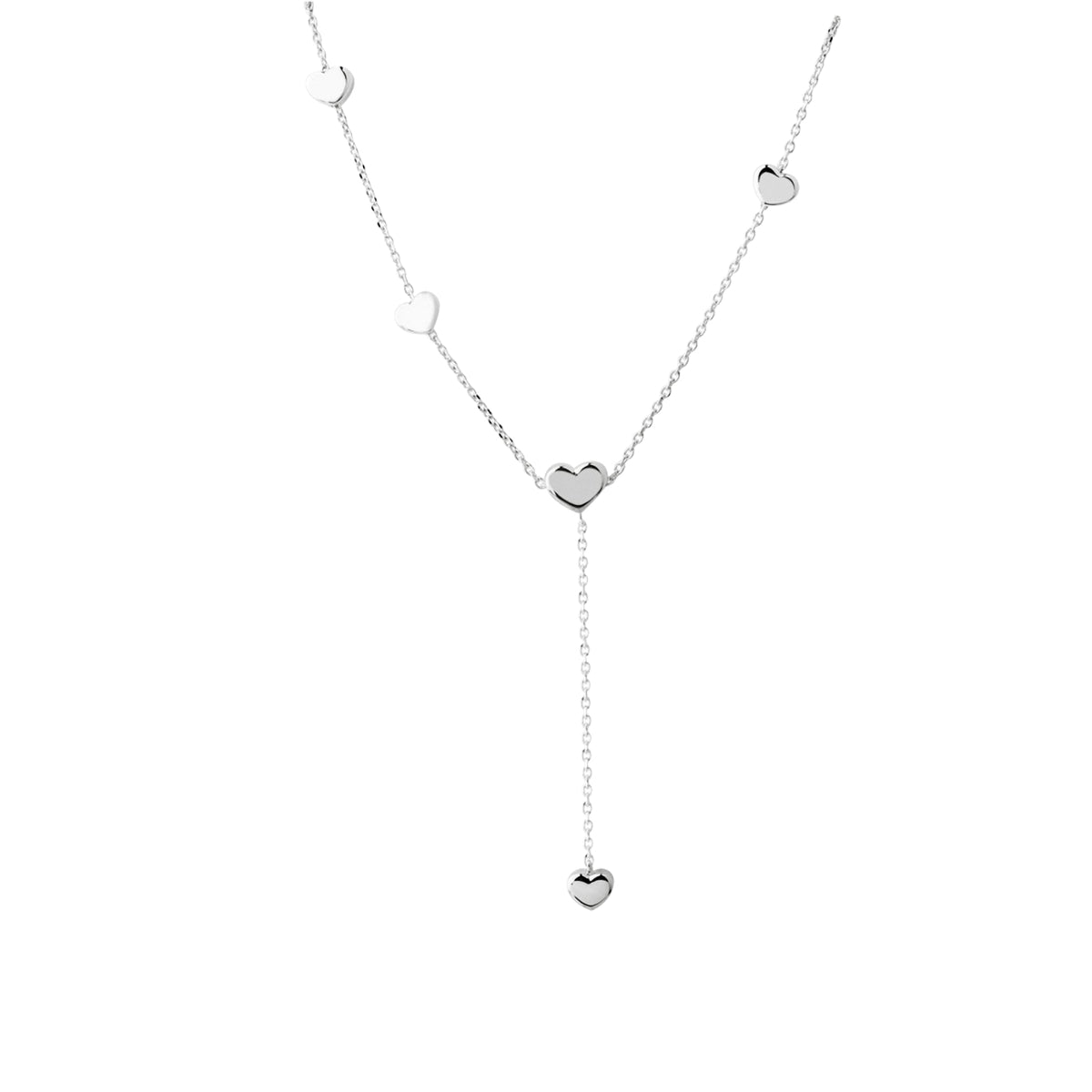 Aqua Dulce Karla Simpley necklace in silver with small heart pendants in a light and elegant design. Model 6700-1
