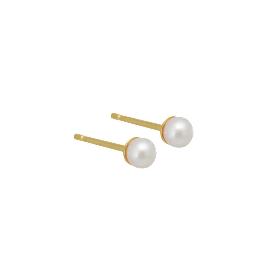 Aqua Dulce Lola Pearl Studs Gold Plated shows a set of small gold plated studs with white pearls. Model 3986-1