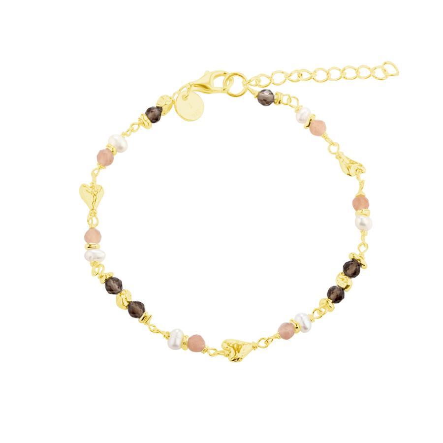 Aqua Dulce Love Me bracelet gold-plated with small pearls and colored stones, adjustable chain. Model 5936-5936-1