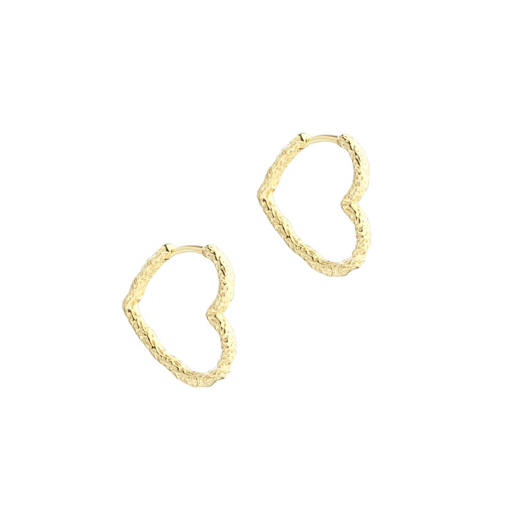 Aqua Dulce Love Me Big Heart Hoop shows a pair of large, gold-colored heart-shaped earrings. Model 5950-5950-1