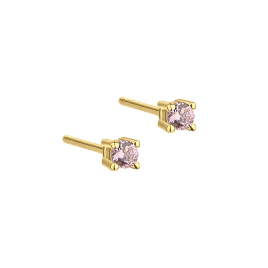 Aqua Dulce Mini Kaya Rosa earrings, silver-gilt, two small pink stones on a white background. Model 5175-5175-1