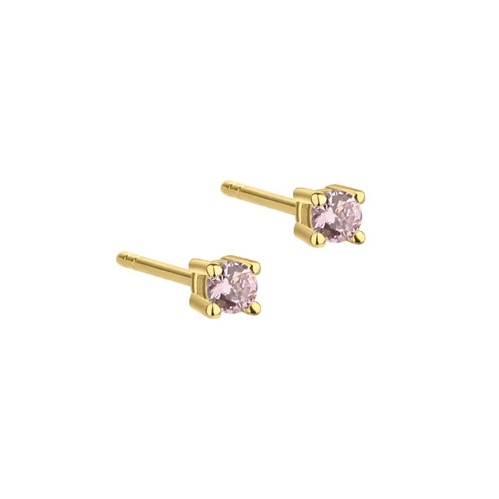 Aqua Dulce Mini Kaya Rosa earrings, silver-gilt, two small pink stones on a white background. Model 5175-5175-1