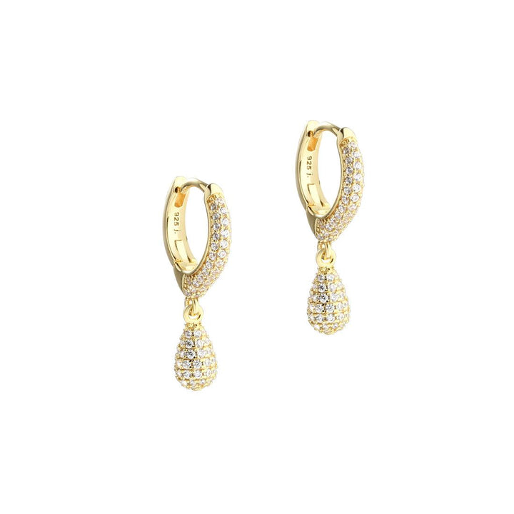 Aqua Dulce Pave Hoops in gold-plated silver, earrings with fine clear stones, Model 6106-1.