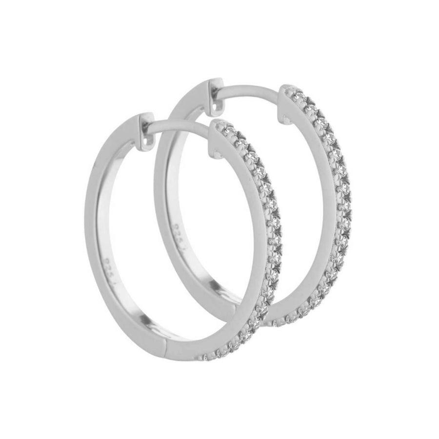 Aqua Dulce Raya Creole 925 Silver, elegant creoles in silver with clear stones, Model 4547-4547-1.