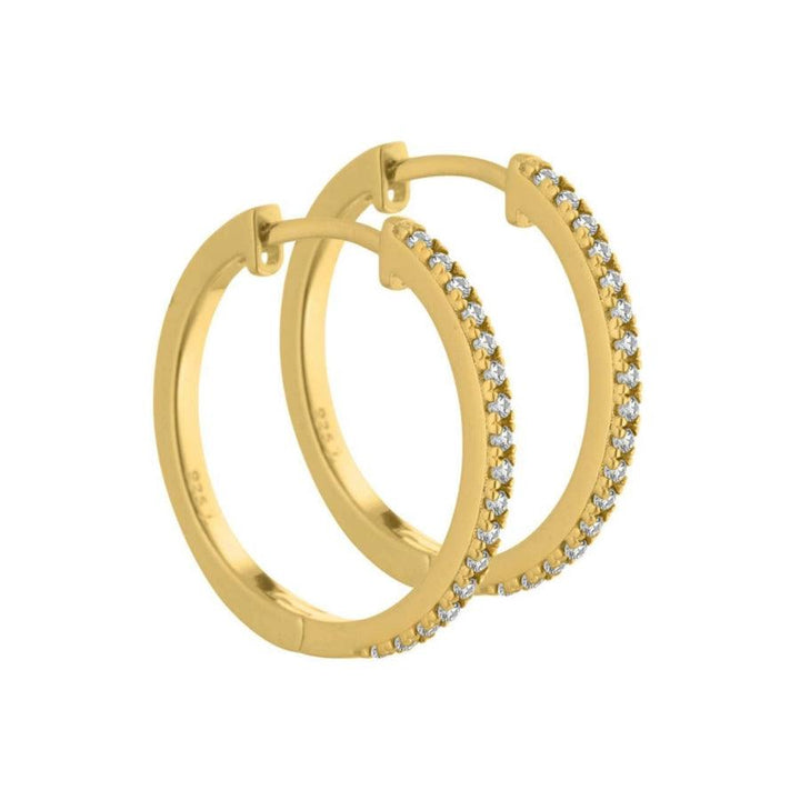 Aqua Dulce Raya Creole Silver Plated showcases elegant gold plated creoles with clear stones. Model 4548-4548-1.