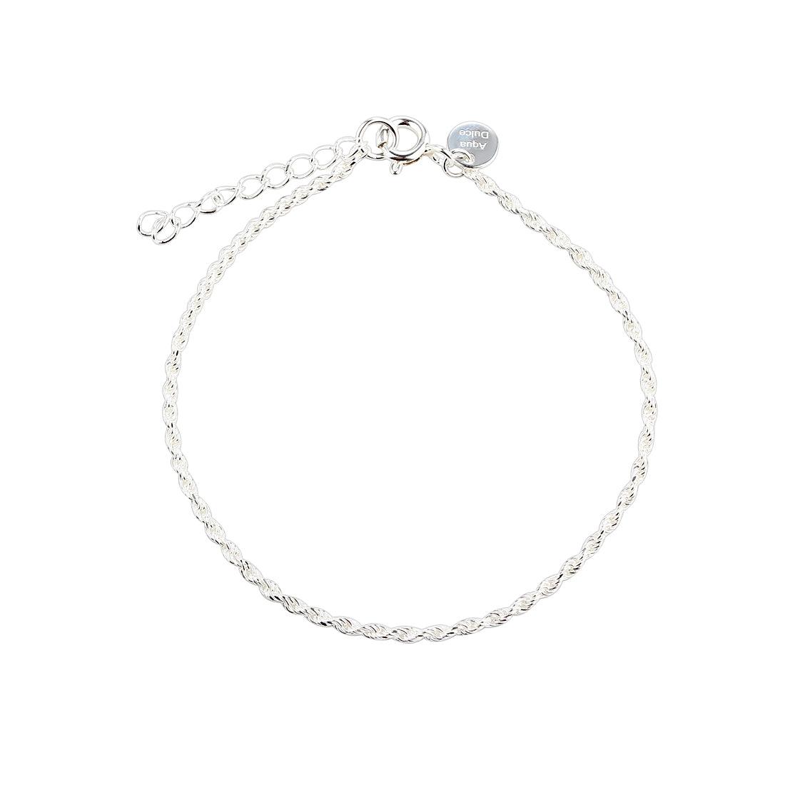 Aqua Dulce Rope Bracelet Silver shows a silver braided bracelet with adjustable chain. Model 6015-6015-1
