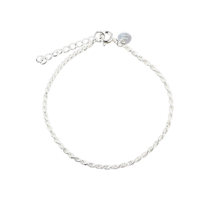 Aqua Dulce Rope Bracelet Silver shows a silver braided bracelet with adjustable chain. Model 6015-6015-1