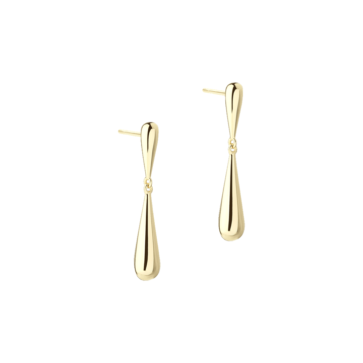 Aqua Dulce Shiny Drop earrings in gold-plated silver with glossy surface, long drop-shaped pendants. Model 6174-1