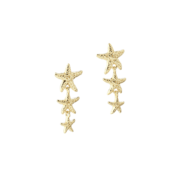 Aqua Dulce Stella Long Earrings in gold-plated silver with star-shaped design, Model 6158-1.