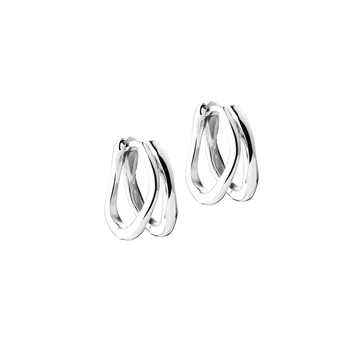 Aqua Dulce Sunella Simple Hoop in silver, shiny, modern hoops with a unique twisted shape. Model 6509-1