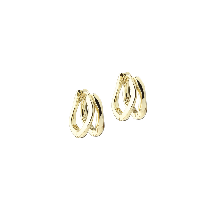 Aqua Dulce Sunella Simple Small Hoop in gold plated with elegant twisted design, shown as a pair of stud earrings. Model 6508-1