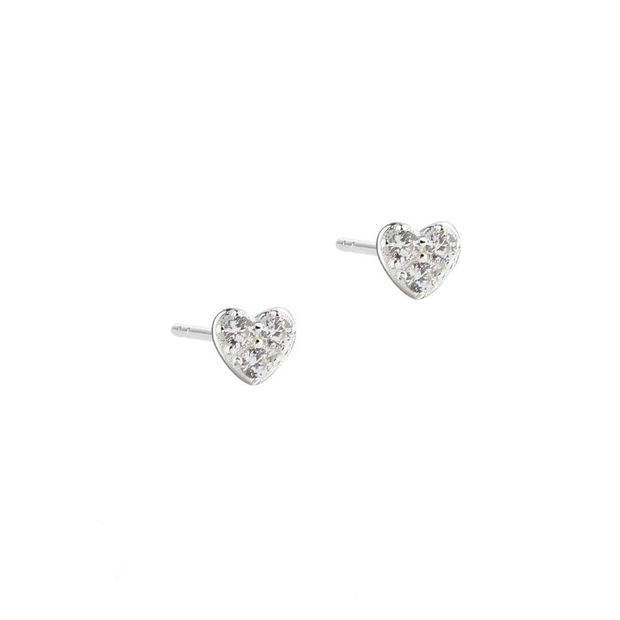 Aqua Dulce Tiny Heart earrings silver, small heart-shaped earrings with clear stones, Model 5681-1.