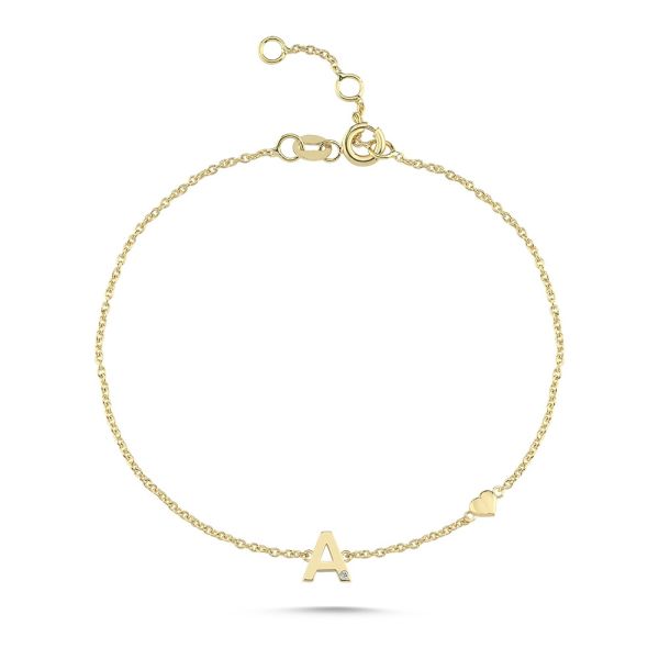 Nuran Letter Bracelet A-W – 14 Karat Gold w. Diamond – B2200RG-0005-001