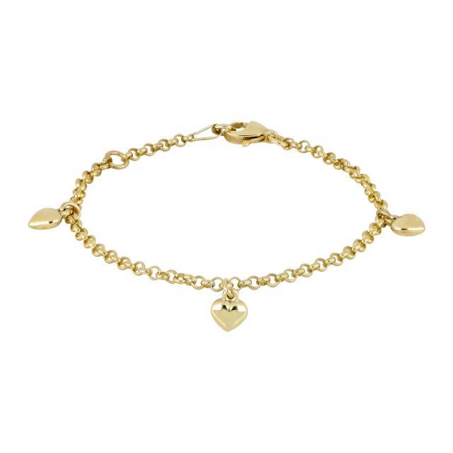 Children's bracelet with hearts in 8kt gold shows elegant children's bracelet with three heart pendants, Model 80820290300