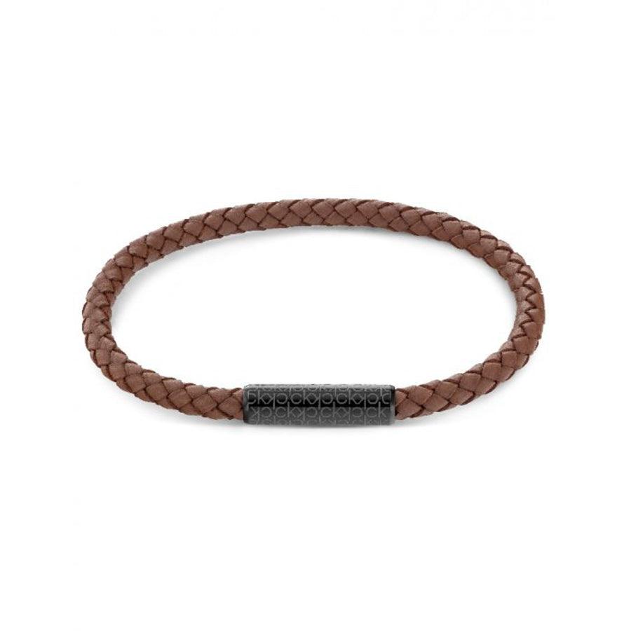 Calvin Klein Braided Bracelet 19.5cm brown leather bracelet with black patterned clasp, Model 7613272464062