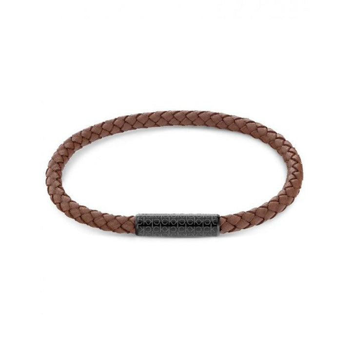 Calvin Klein Braided Bracelet 19.5cm brown leather bracelet with black patterned clasp, Model 7613272464062