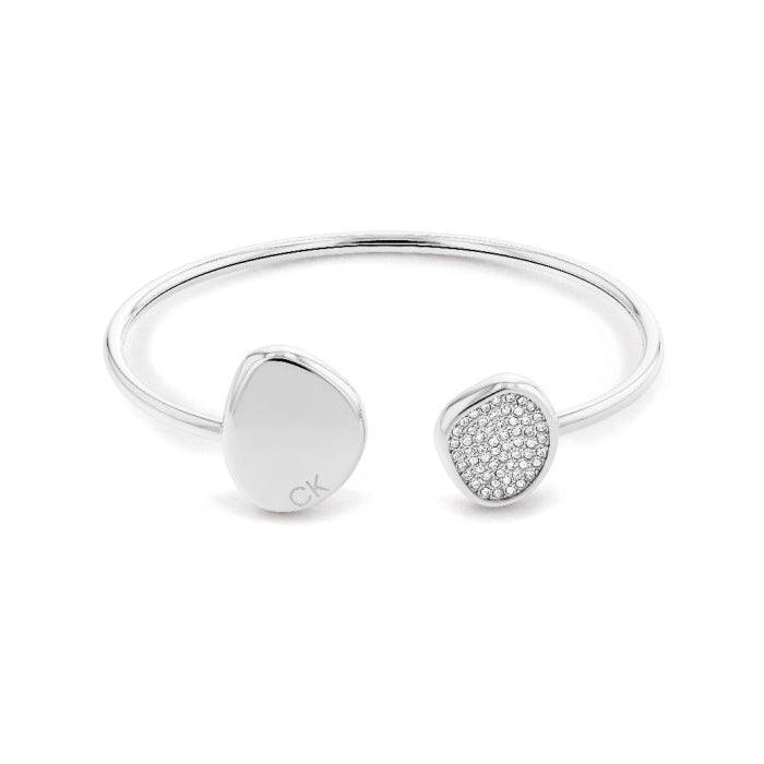 Calvin Klein Enchant Bangle in silver with shiny and pavé decoration, minimalist design. Model 35000214-1