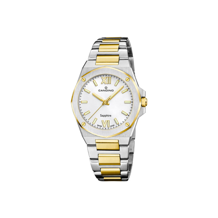 Candino Women's Watch C4776/1 shows an elegant watch with two-tone steel chain and white dial, Model C4776/1.