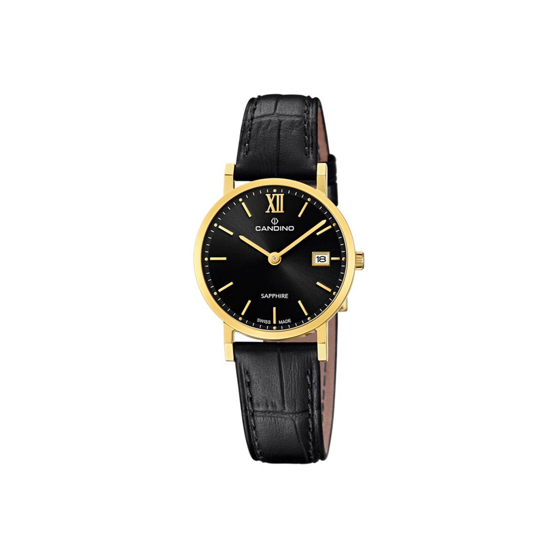 Candino Women's Watch Gold Double Black Leather with black dial and gold-colored case, classic style. Model C4727/3.