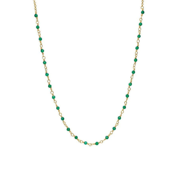 carre necklace with green agate in gold-plated silver, fine green stones on chain. Model fc4456gr-1