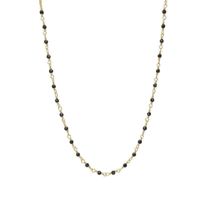 Carre necklace with black agate, gold colored chain with small black agate beads, Model fc4456ba-1