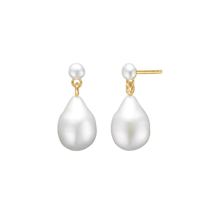 carre-earrings-with-pearl, elegant earrings in gold-plated metal with white baroque pearls. Model fs4463bi-bi-1.