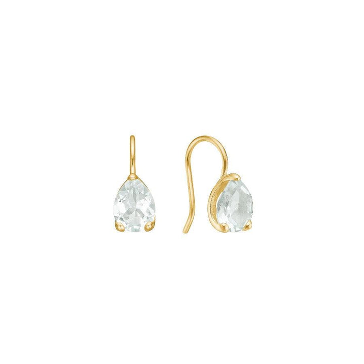 carre earrings with prasiolite show a pair of teardrop gold plated earrings with clear green gemstone, Model FH4478PRS-FH4478PRS-1