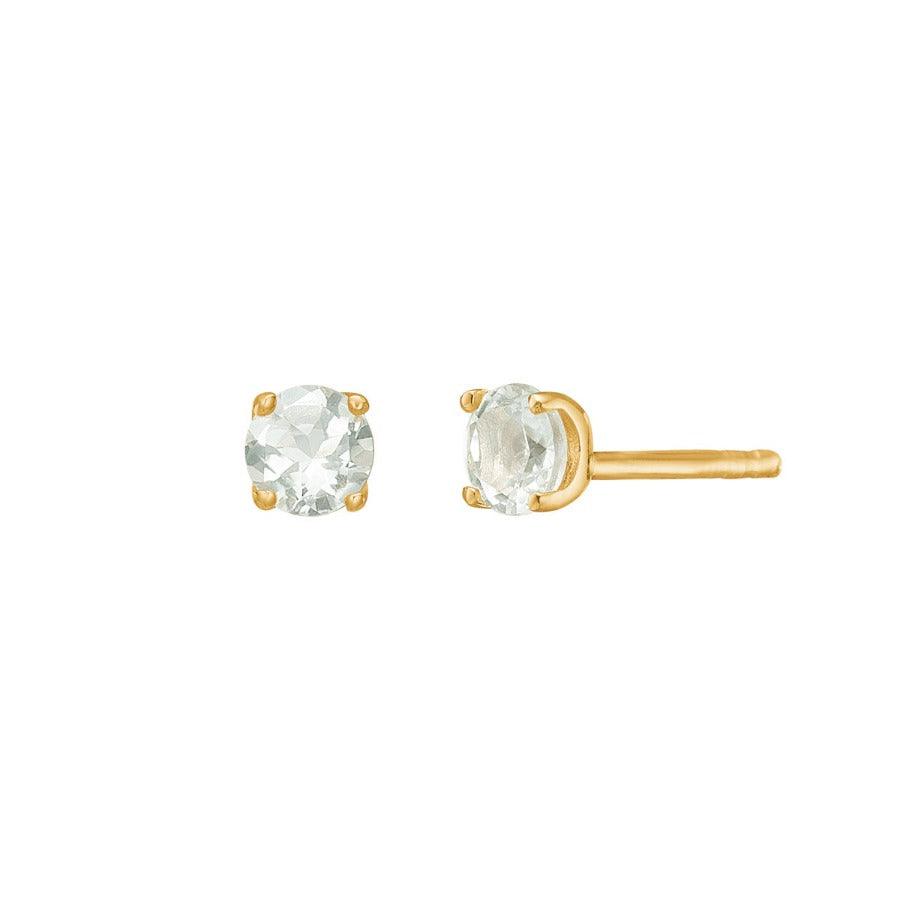 Carre studs with prasiolite shown as small round studs in gold with light green stone. Model FS4447PRS-1