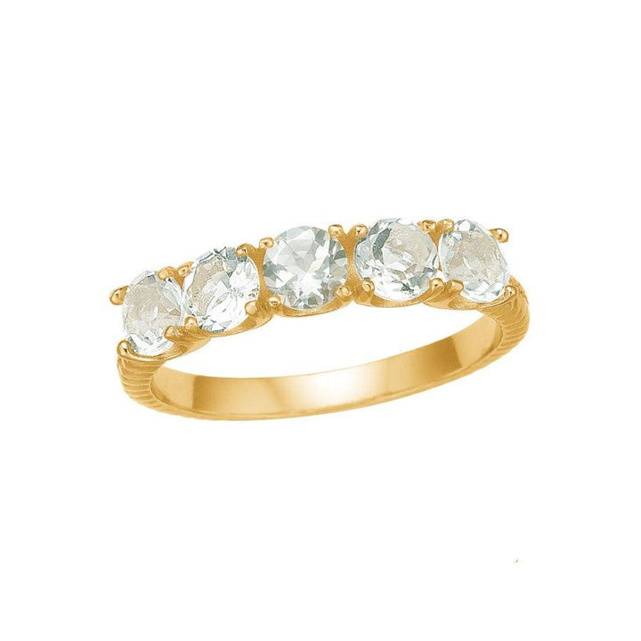 carre ring with prasiolite, elegant gold ring with five clear prasiolite stones in a row, Model fr4450prs-001