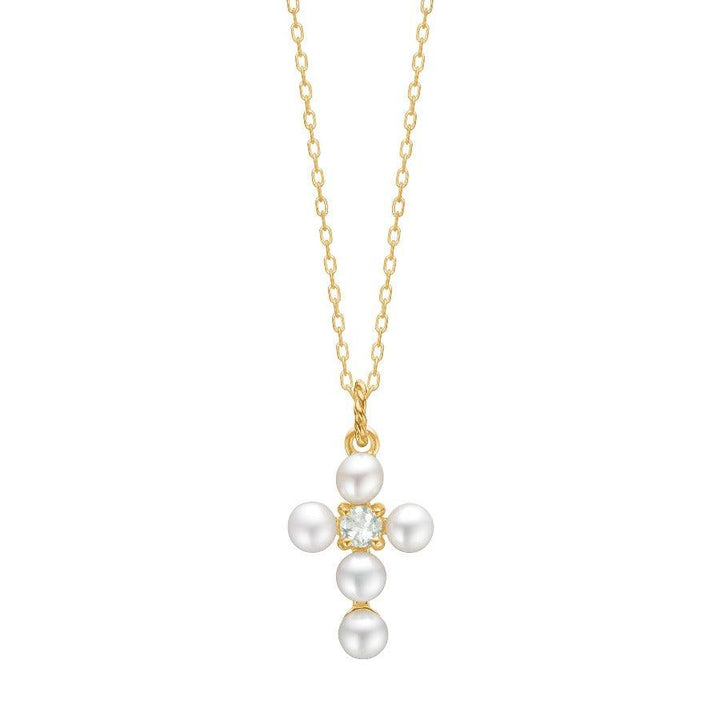 carre-pendant-with-pearl-and-prasiolite, cross pendant in gold with white pearls and light green prasiolite, ModelFL4461PRSBI