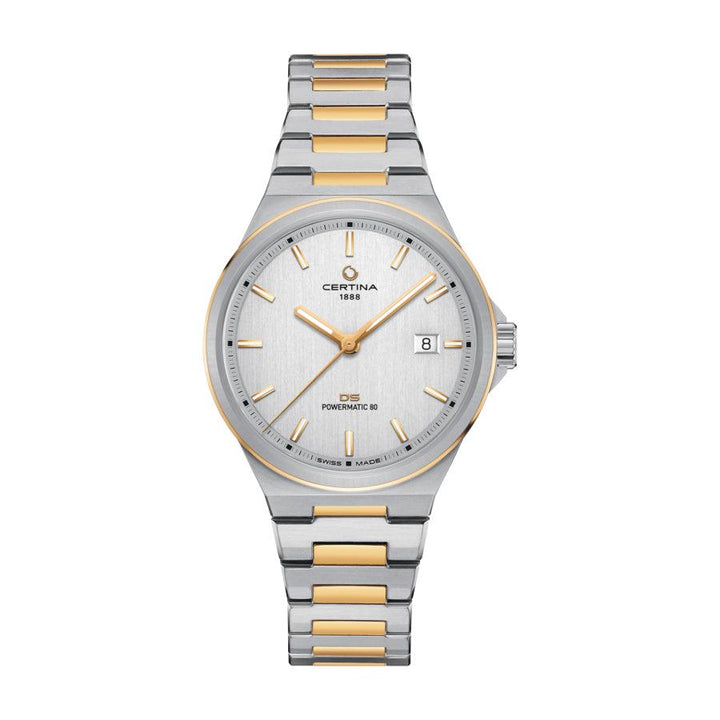 Certina DS-7 Powermatic 80 silver-colored watch with PVD coating and gold-colored details, Model C0434072203100
