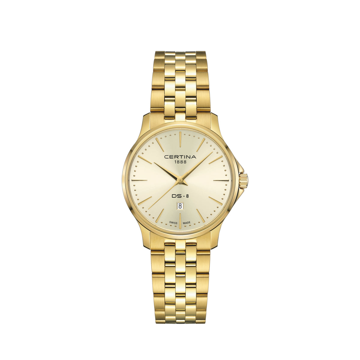 Certina DS-8 Lady 31mm w/gold PVD, elegant women's watch in golden color with classic dial. Model C0450103336100