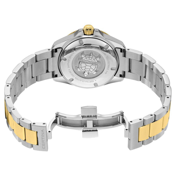 Certina DS Action 34.5mm Powermatic 80 M diamonds show case back in steel and gold, model C0320072212600.