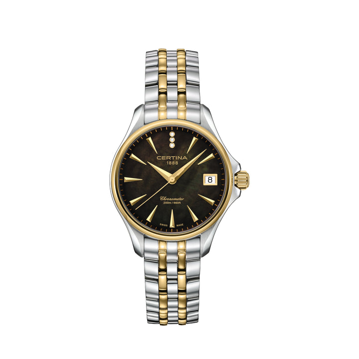 Certina DS Action Lady Diamonds with black mother-of-pearl dial, gold and steel detail. Model C0320512212601