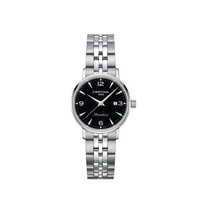 Certina DS Caimano Women's watch black dial with silver colored stainless steel chain. Model C0352101105700