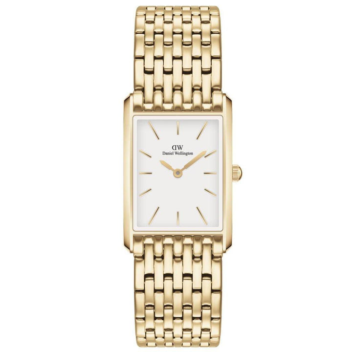 Daniel Wellington Bound 9 Link Gold White square women's watch with white dial and golden link. Model ADW00100705