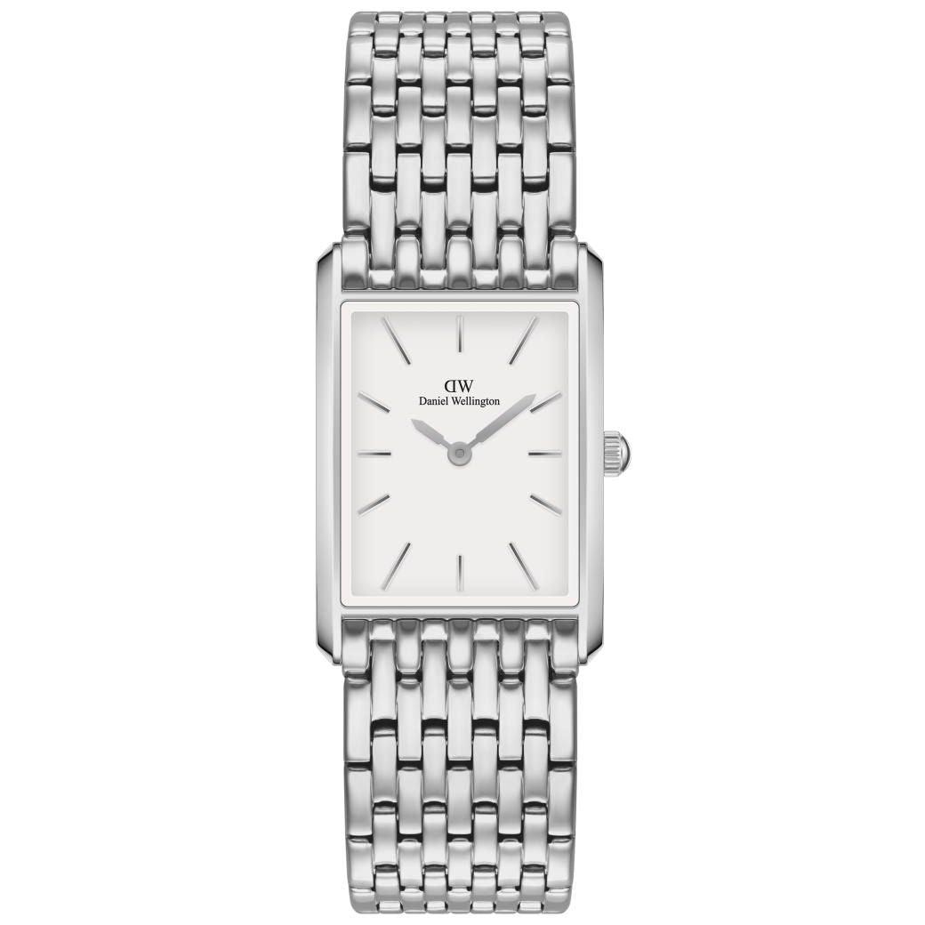 Daniel Wellington Bound 9 Link White square women's watch with silver chain and white dial. Model ADW00100706.