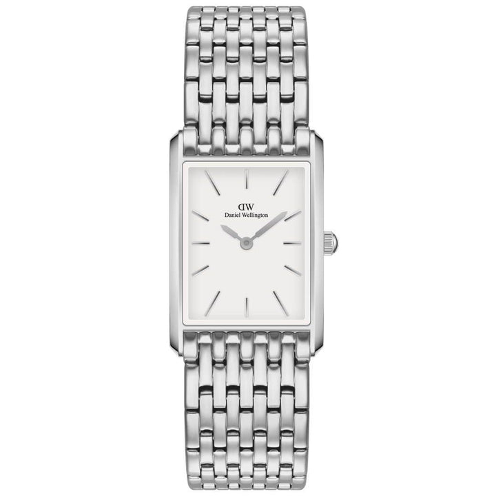 Daniel Wellington Bound 9 Link White square women's watch with silver chain and white dial. Model ADW00100706.
