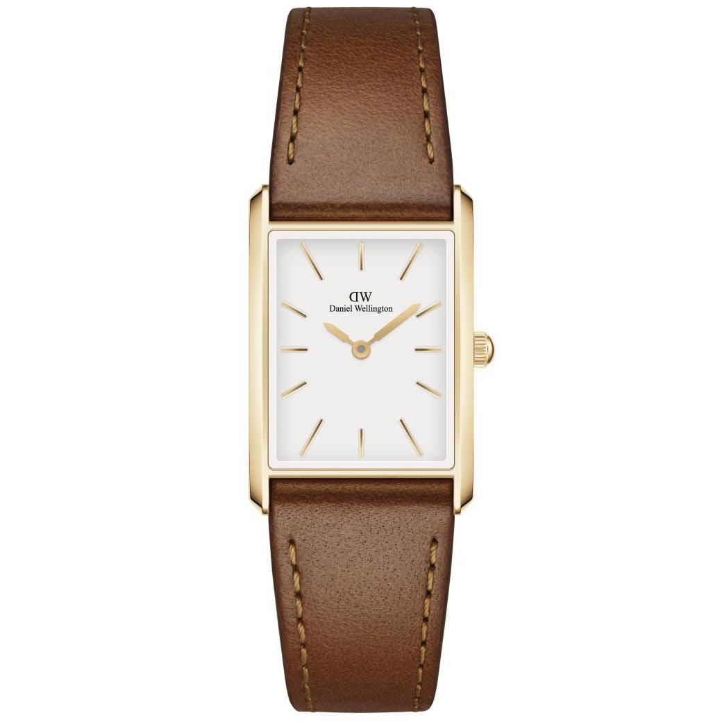 Daniel Wellington Bound Durham Square Women's Watch with Brown Leather Strap and Golden Case, Model ADW00100696