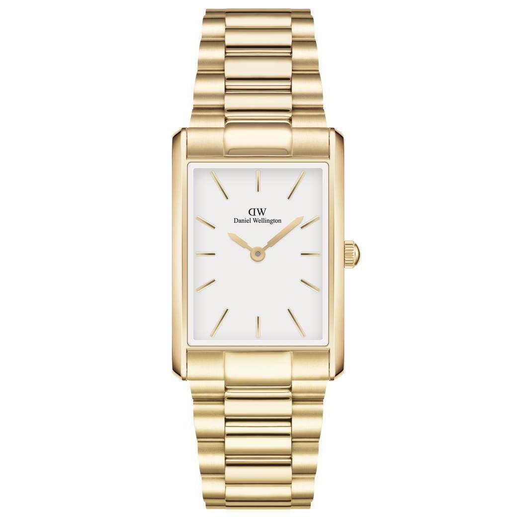 Daniel Wellington Bound Link Gold White square women's watch with elegant gold strap and white dial. Model ADW00100703
