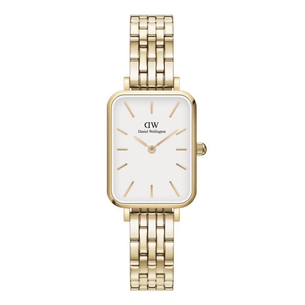 Daniel Wellington Quadro Link square women's watch in double gold with white dial, elegant design. Model ADW00100622