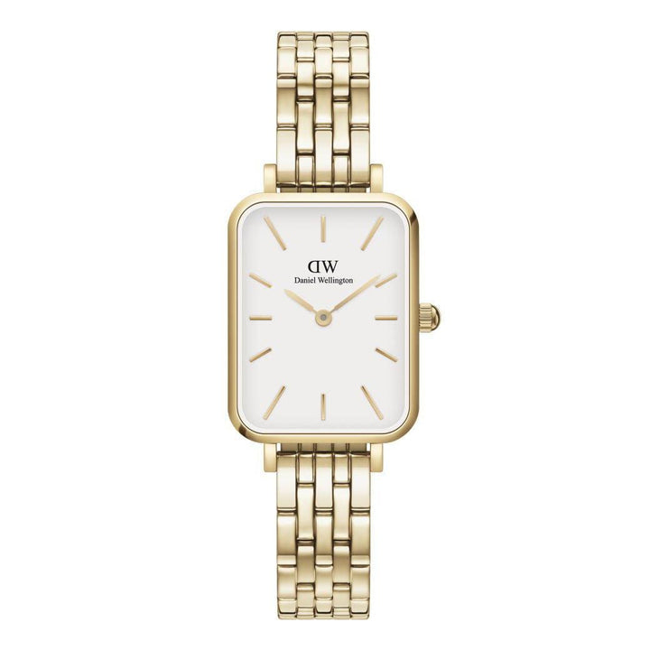 Daniel Wellington Quadro Link square women's watch in double gold with white dial, elegant design. Model ADW00100622