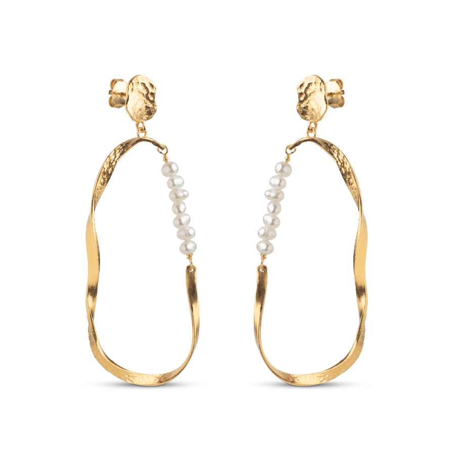 Enamel Aloma Pearl Large Earring in gold-plated silver with white pearls, organic shape. Model E340GM-E340GM-1