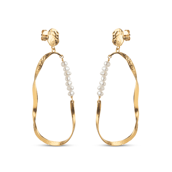 Enamel Aloma Pearl Large Earring in gold-plated silver with white pearls, organic shape. Model E340GM-E340GM-1
