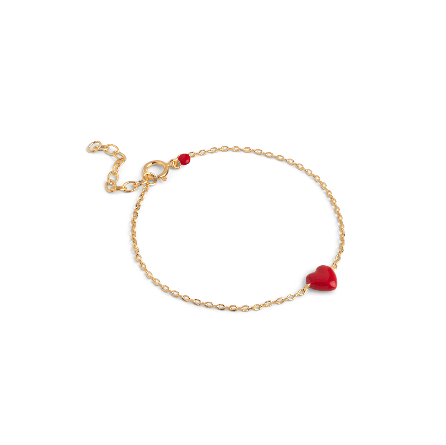 enamel amore bracelet red in gold-plated silver bracelet with red heart enamel and chain closure. Model b141g-red-1