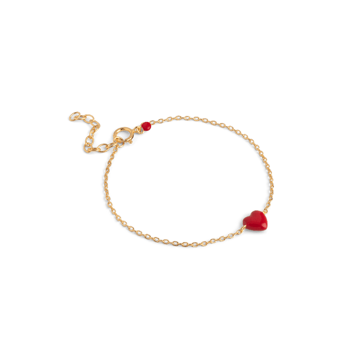 enamel amore bracelet red in gold-plated silver bracelet with red heart enamel and chain closure. Model b141g-red-1