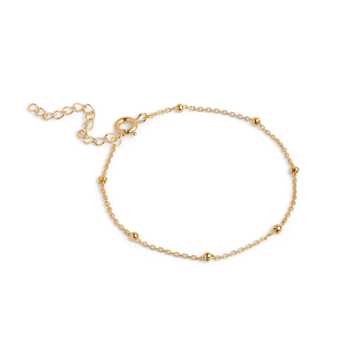 enamel beaded chain bracelet in gold-plated silver shown from above with small ball details, Model b153g-1