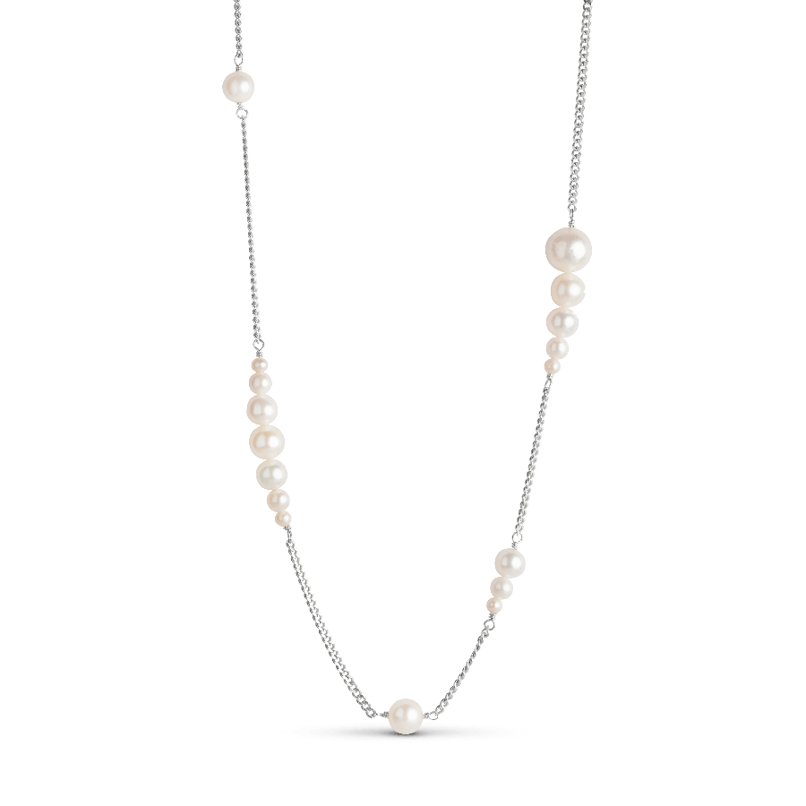 Enamel Carmen Necklace n117s with white pearls on silver chain, elegant and simple Model n117s.